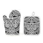 Tribal Maori Polynesian Tattoo Print Oven Mitt And Pot Holder Set