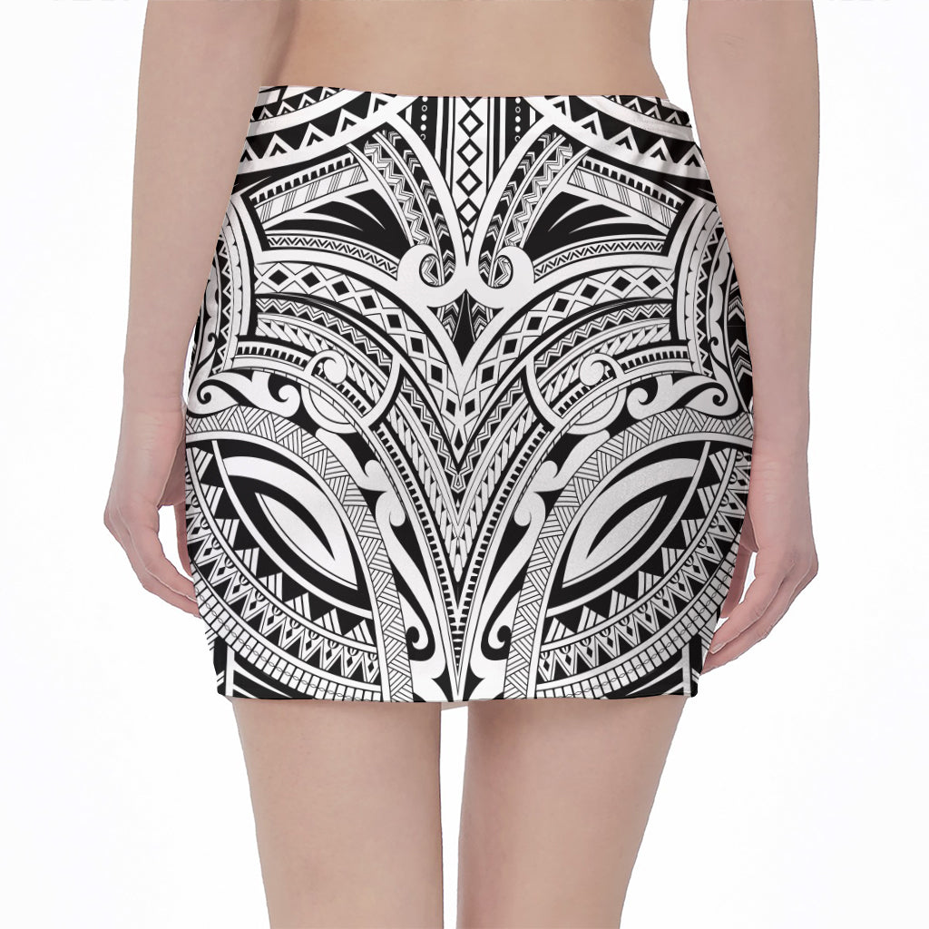 Tribal Maori Polynesian Tattoo Print Pencil Mini Skirt