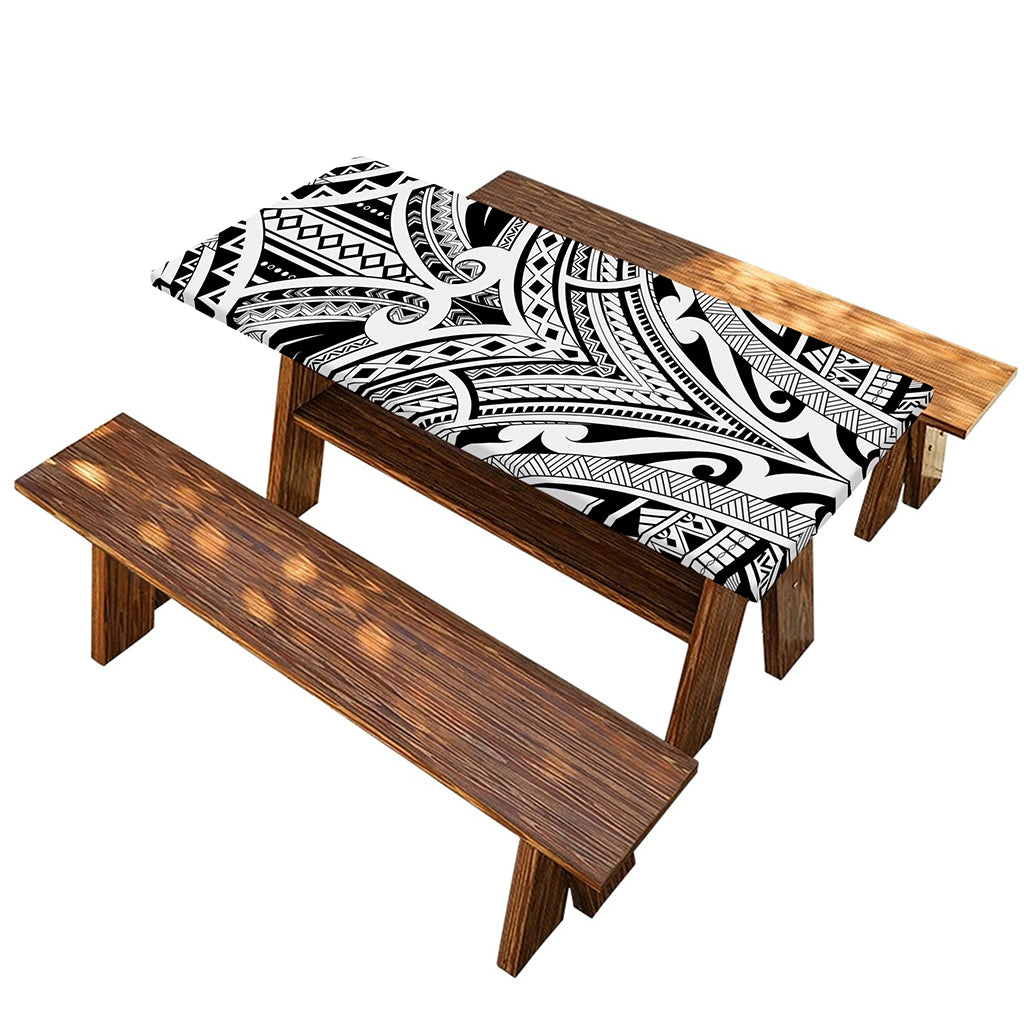 Tribal Maori Polynesian Tattoo Print Picnic Table Cover