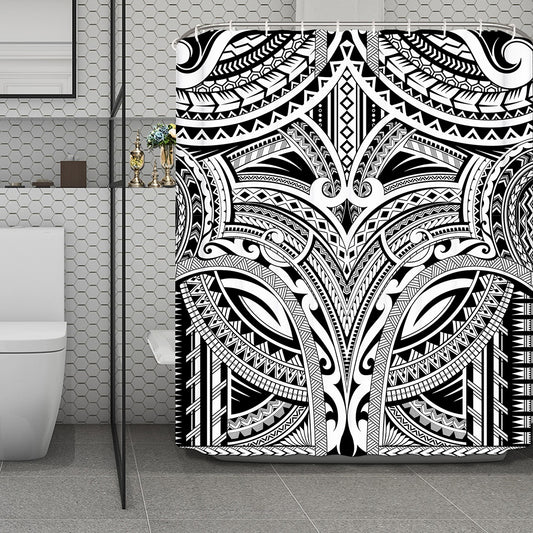 Tribal Maori Polynesian Tattoo Print Polyester Shower Curtain