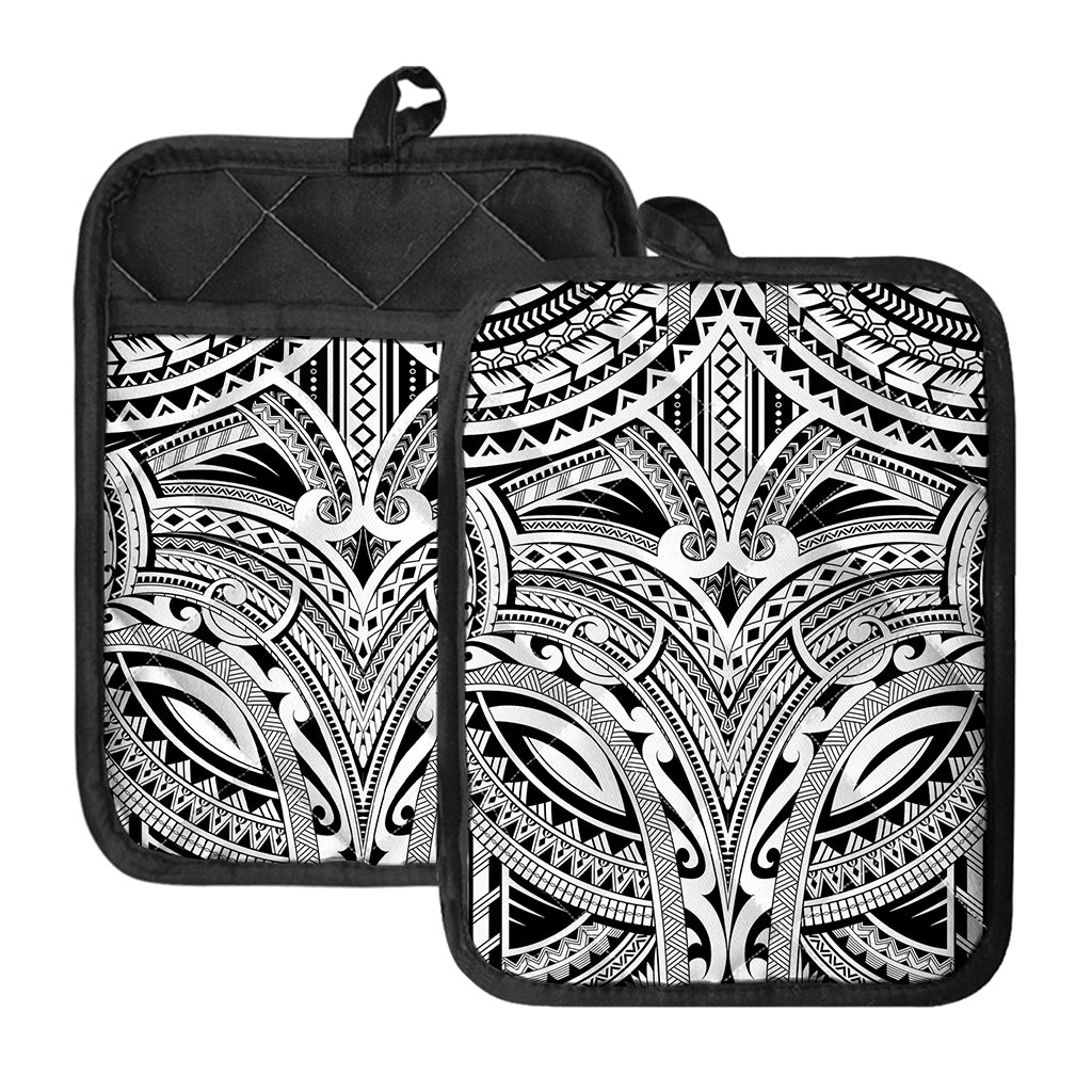 Tribal Maori Polynesian Tattoo Print Pot Holders With Pocket