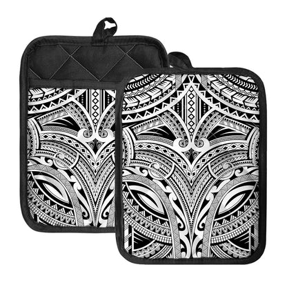 Tribal Maori Polynesian Tattoo Print Pot Holders With Pocket