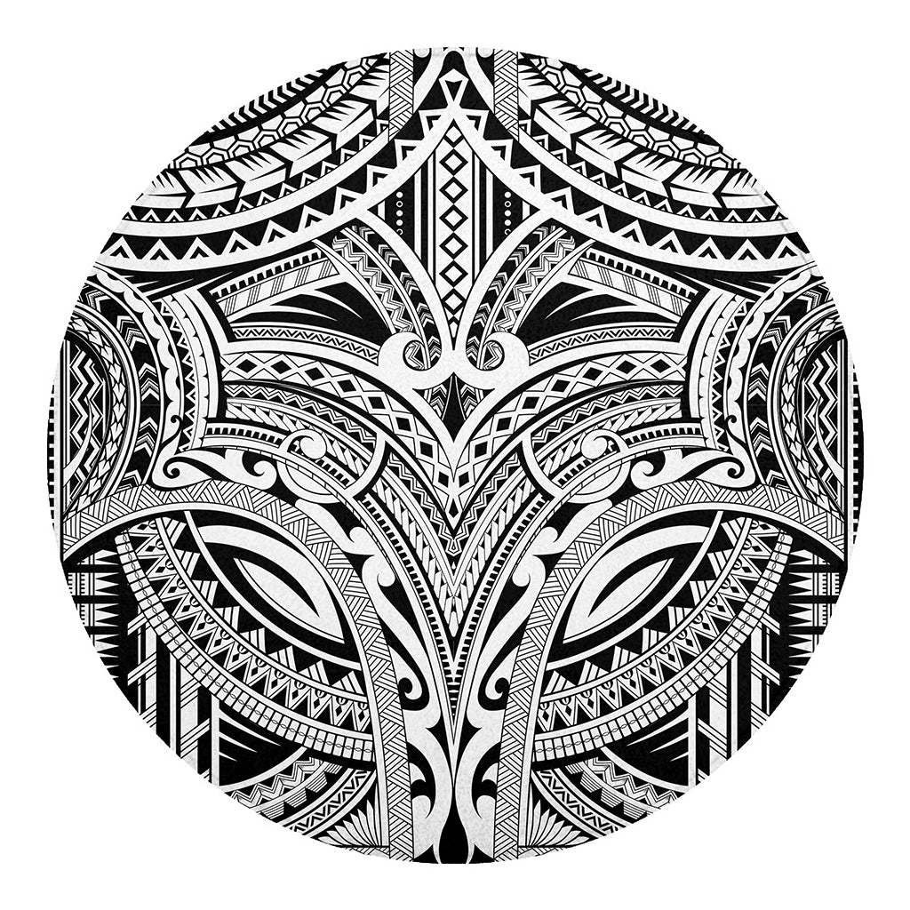 Tribal Maori Polynesian Tattoo Print Round Blanket