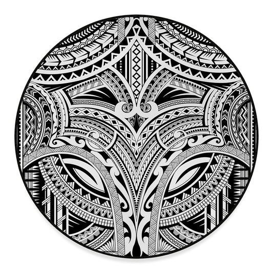 Tribal Maori Polynesian Tattoo Print Round Floor Mat