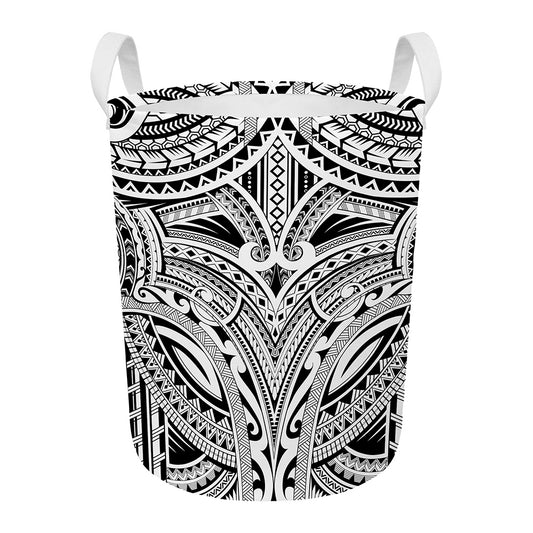 Tribal Maori Polynesian Tattoo Print Round Laundry Basket