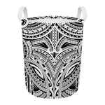 Tribal Maori Polynesian Tattoo Print Round Laundry Basket