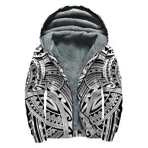 Tribal Maori Polynesian Tattoo Print Sherpa Lined Zip Up Hoodie