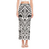 Tribal Maori Polynesian Tattoo Print Side Slit Maxi Skirt