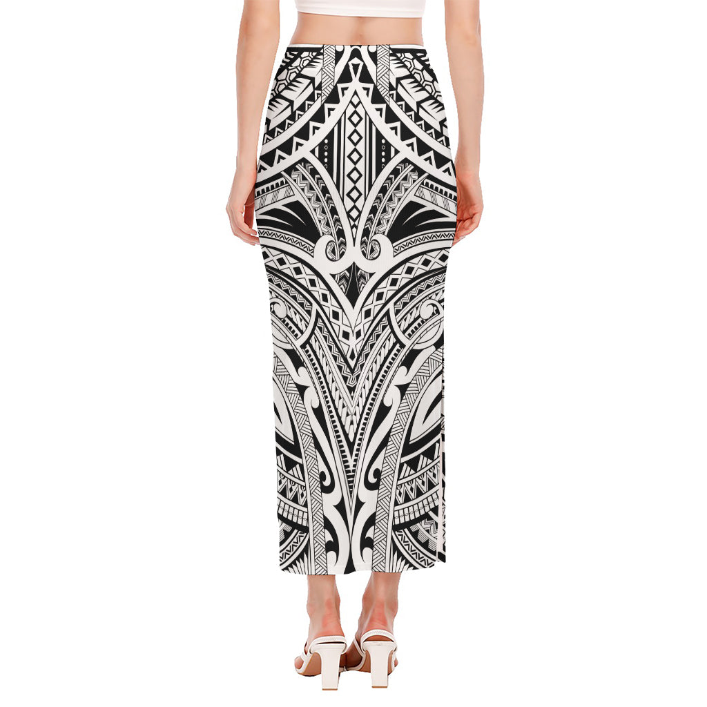 Tribal Maori Polynesian Tattoo Print Side Slit Maxi Skirt