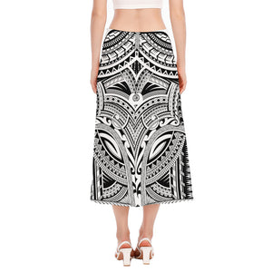 Tribal Maori Polynesian Tattoo Print Side Slit Midi Skirt