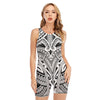 Tribal Maori Polynesian Tattoo Print Sleeveless One Piece Swimsuit