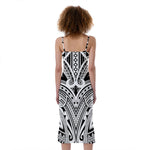 Tribal Maori Polynesian Tattoo Print Slim Fit Midi Cami Dress