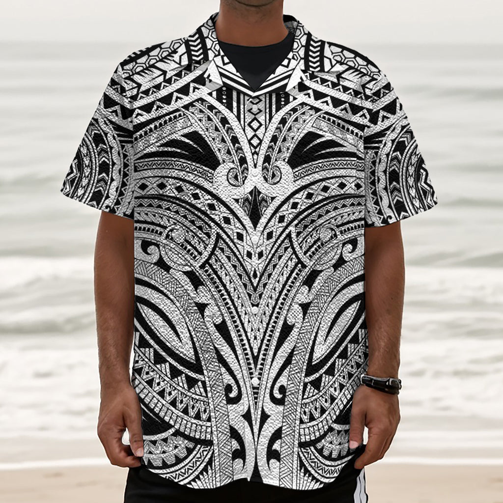 Tribal Maori Polynesian Tattoo Print Textured Short Sleeve Shirt