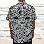 Tribal Maori Polynesian Tattoo Print Textured Short Sleeve Shirt