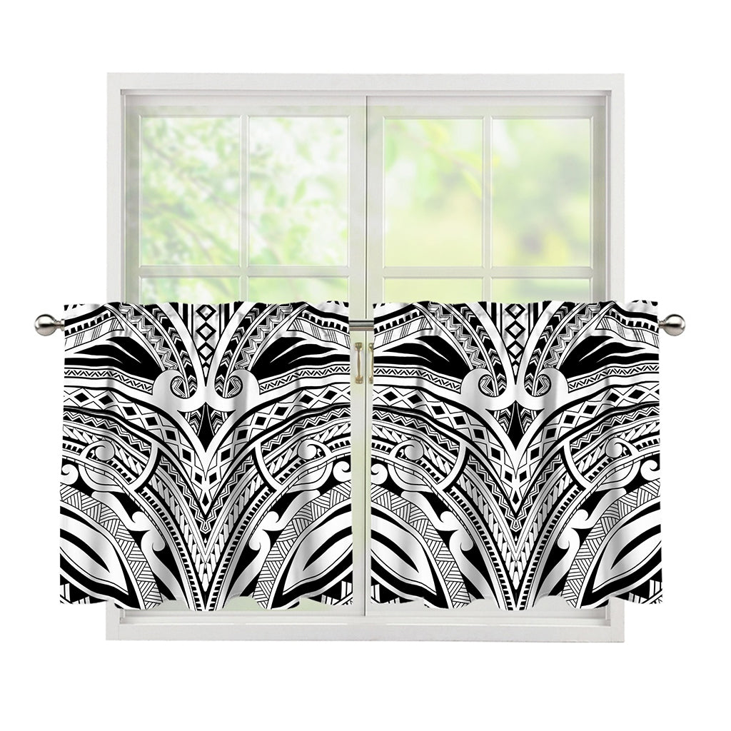 Tribal Maori Polynesian Tattoo Print Tier Curtains