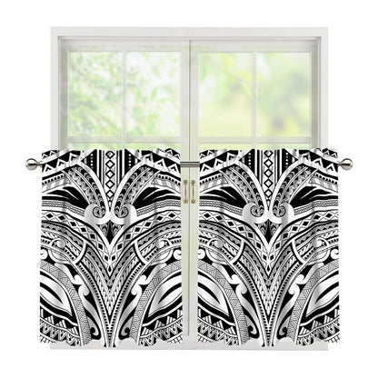 Tribal Maori Polynesian Tattoo Print Tier Curtains