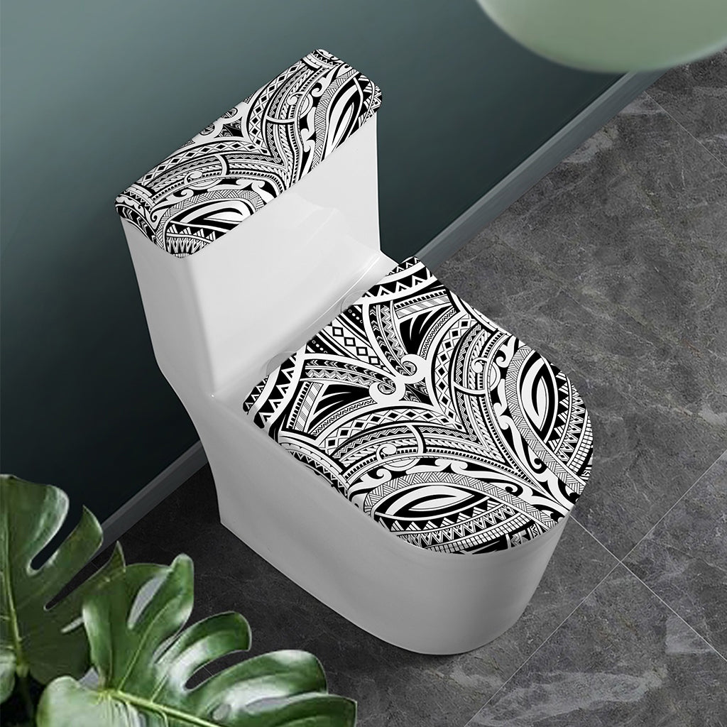 Tribal Maori Polynesian Tattoo Print Toilet Lid And Tank Cover Set