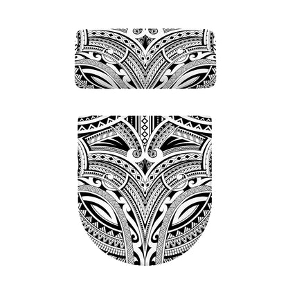 Tribal Maori Polynesian Tattoo Print Toilet Lid And Tank Cover Set