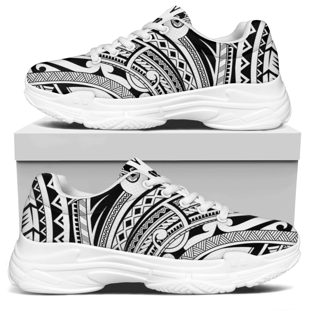 Tribal Maori Polynesian Tattoo Print White Chunky Shoes