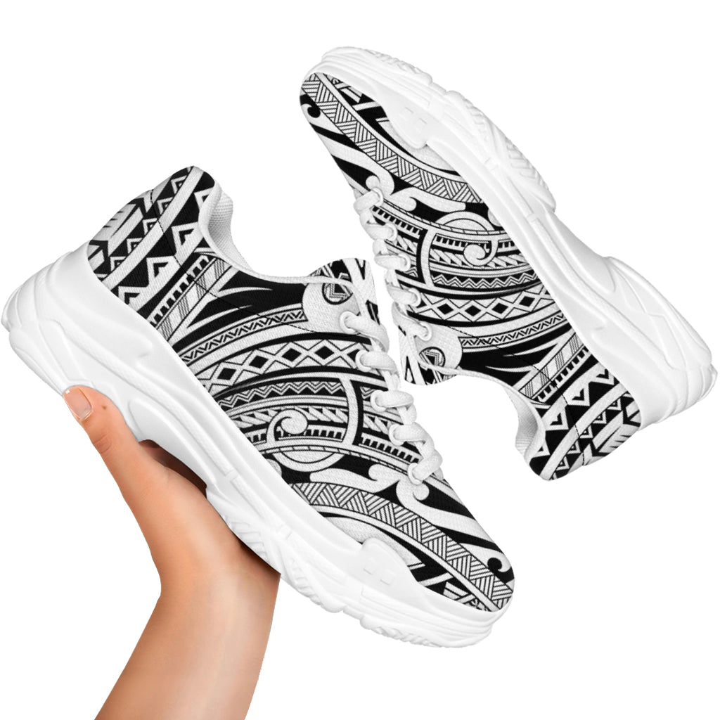 Tribal Maori Polynesian Tattoo Print White Chunky Shoes