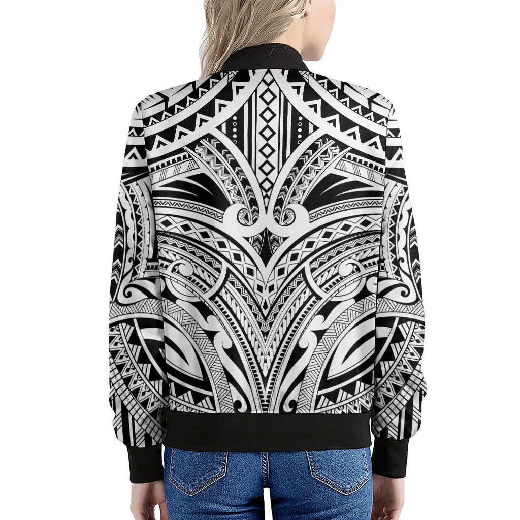 Tribal Maori Polynesian Tattoo Print Women's Bomber Jacket