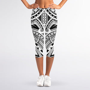 Tribal Maori Polynesian Tattoo Print Women's Capri Leggings