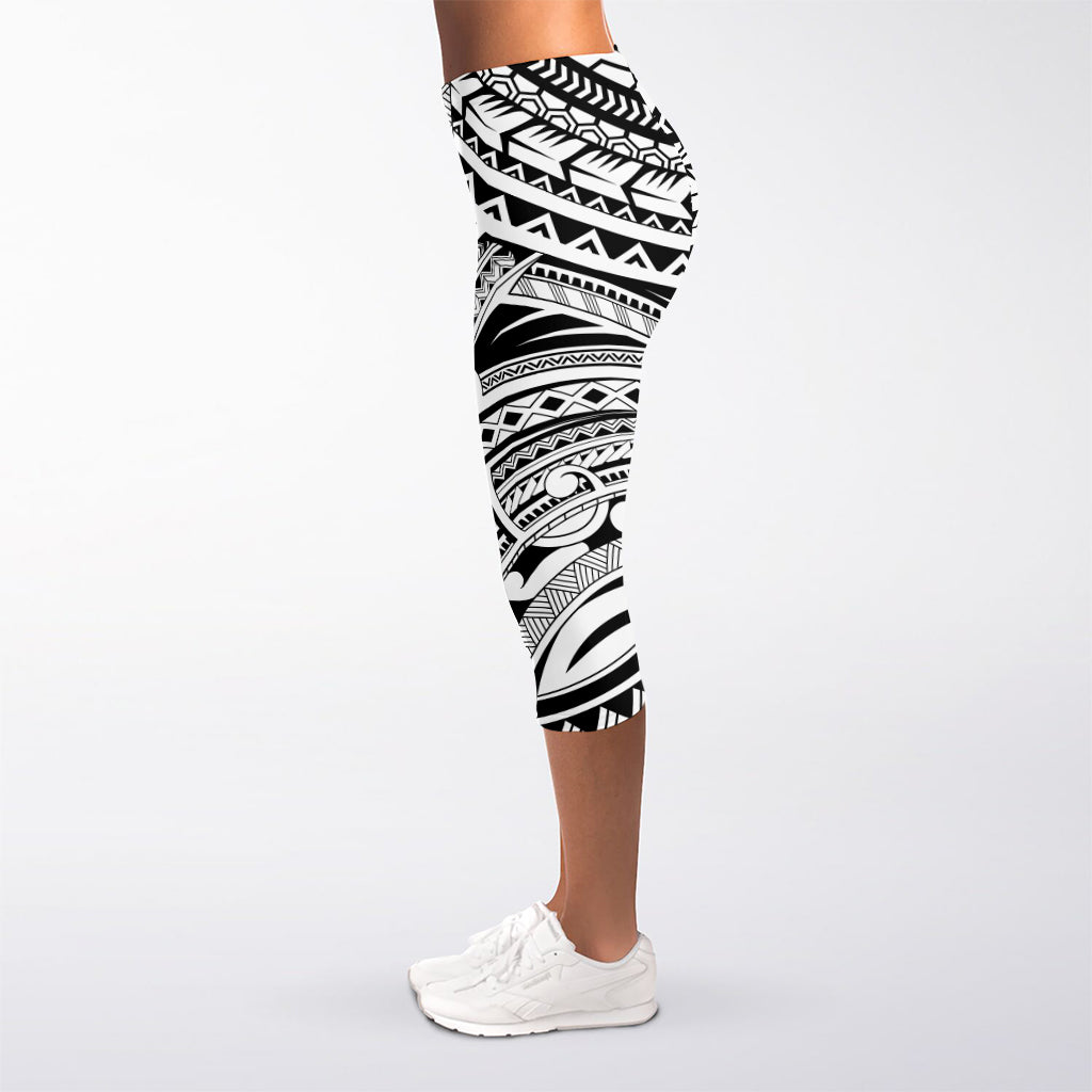 Tribal Maori Polynesian Tattoo Print Women's Capri Leggings