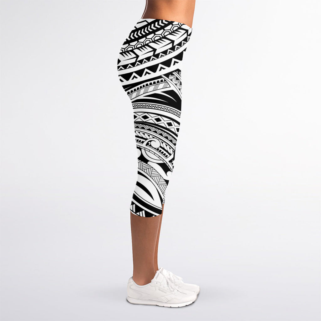 Tribal Maori Polynesian Tattoo Print Women's Capri Leggings