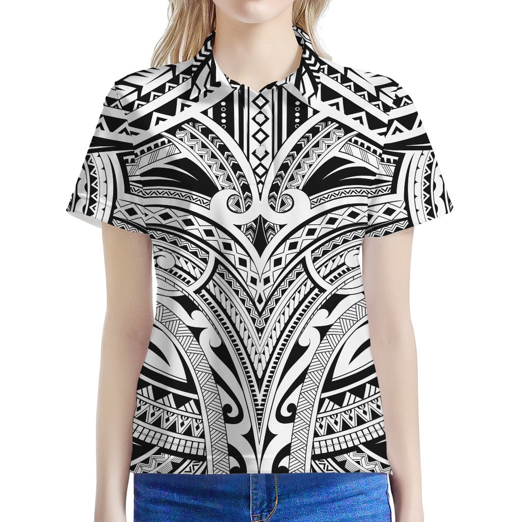 Tribal Maori Polynesian Tattoo Print Women's Polo Shirt