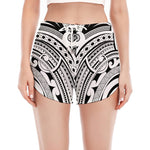 Tribal Maori Polynesian Tattoo Print Women's Split Running Shorts