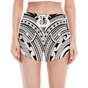 Tribal Maori Polynesian Tattoo Print Women's Split Running Shorts