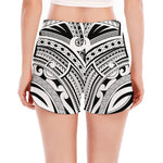 Tribal Maori Polynesian Tattoo Print Women's Split Running Shorts