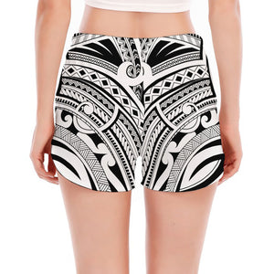 Tribal Maori Polynesian Tattoo Print Women's Split Running Shorts