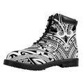 Tribal Maori Polynesian Tattoo Print Padded Collar Lace Up Boots
