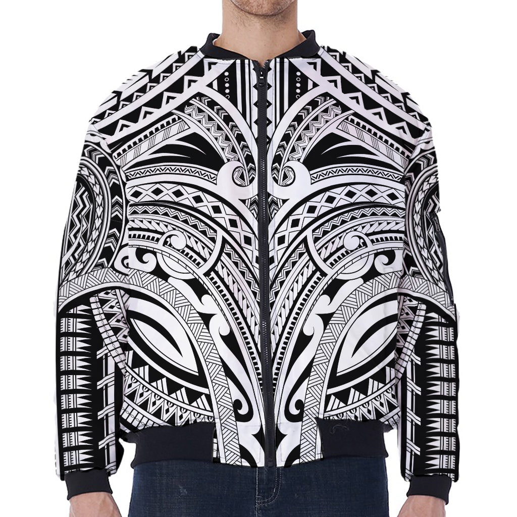 Tribal Maori Polynesian Tattoo Print Zip Sleeve Bomber Jacket