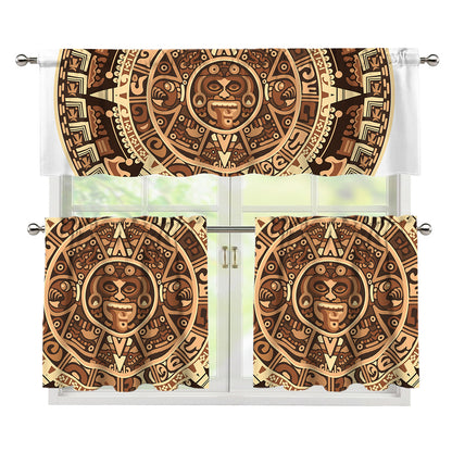 Tribal Maya Calendar Print 3 Piece Kitchen Curtains