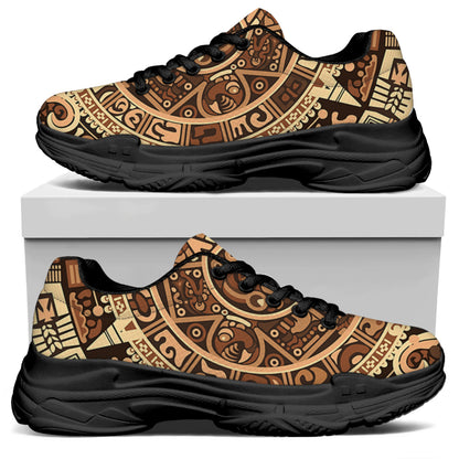 Tribal Maya Calendar Print Black Chunky Shoes