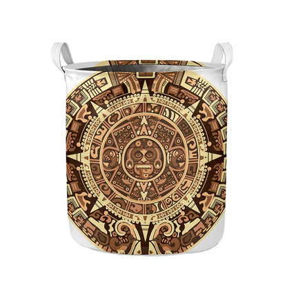 Tribal Maya Calendar Print Collapsible Laundry Basket