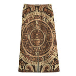 Tribal Maya Calendar Print Cotton Front Slit Maxi Skirt