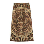 Tribal Maya Calendar Print Cotton Front Slit Maxi Skirt