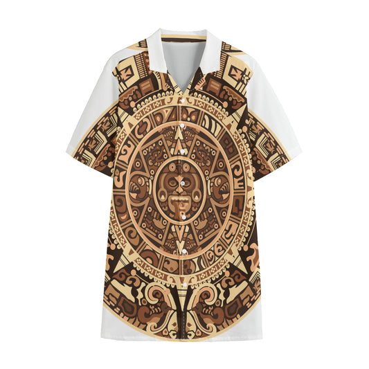 Tribal Maya Calendar Print Cotton Hawaiian Shirt