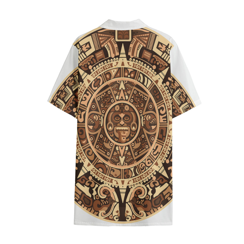 Tribal Maya Calendar Print Cotton Hawaiian Shirt