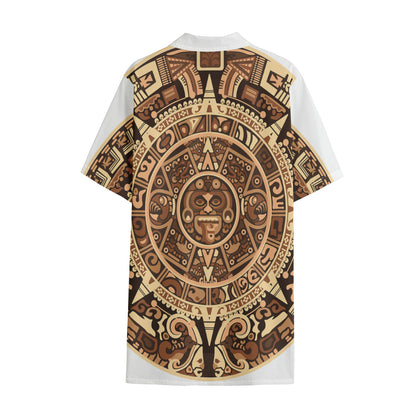 Tribal Maya Calendar Print Cotton Hawaiian Shirt