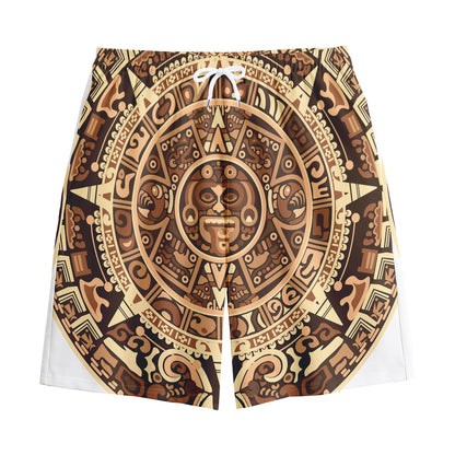 Tribal Maya Calendar Print Cotton Shorts