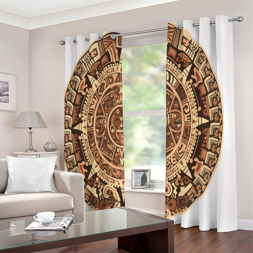 Tribal Maya Calendar Print Extra Wide Grommet Curtains