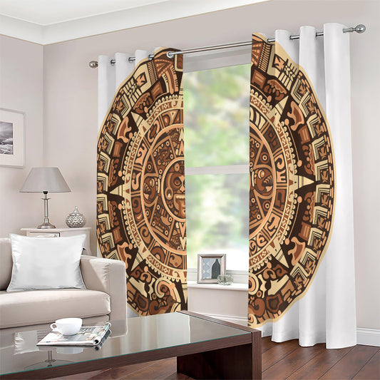 Tribal Maya Calendar Print Extra Wide Grommet Curtains