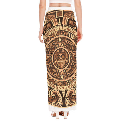Tribal Maya Calendar Print High Slit Maxi Skirt