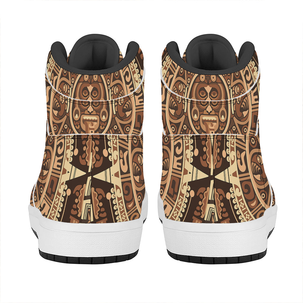 Tribal Maya Calendar Print High Top Leather Sneakers