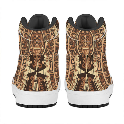Tribal Maya Calendar Print High Top Leather Sneakers