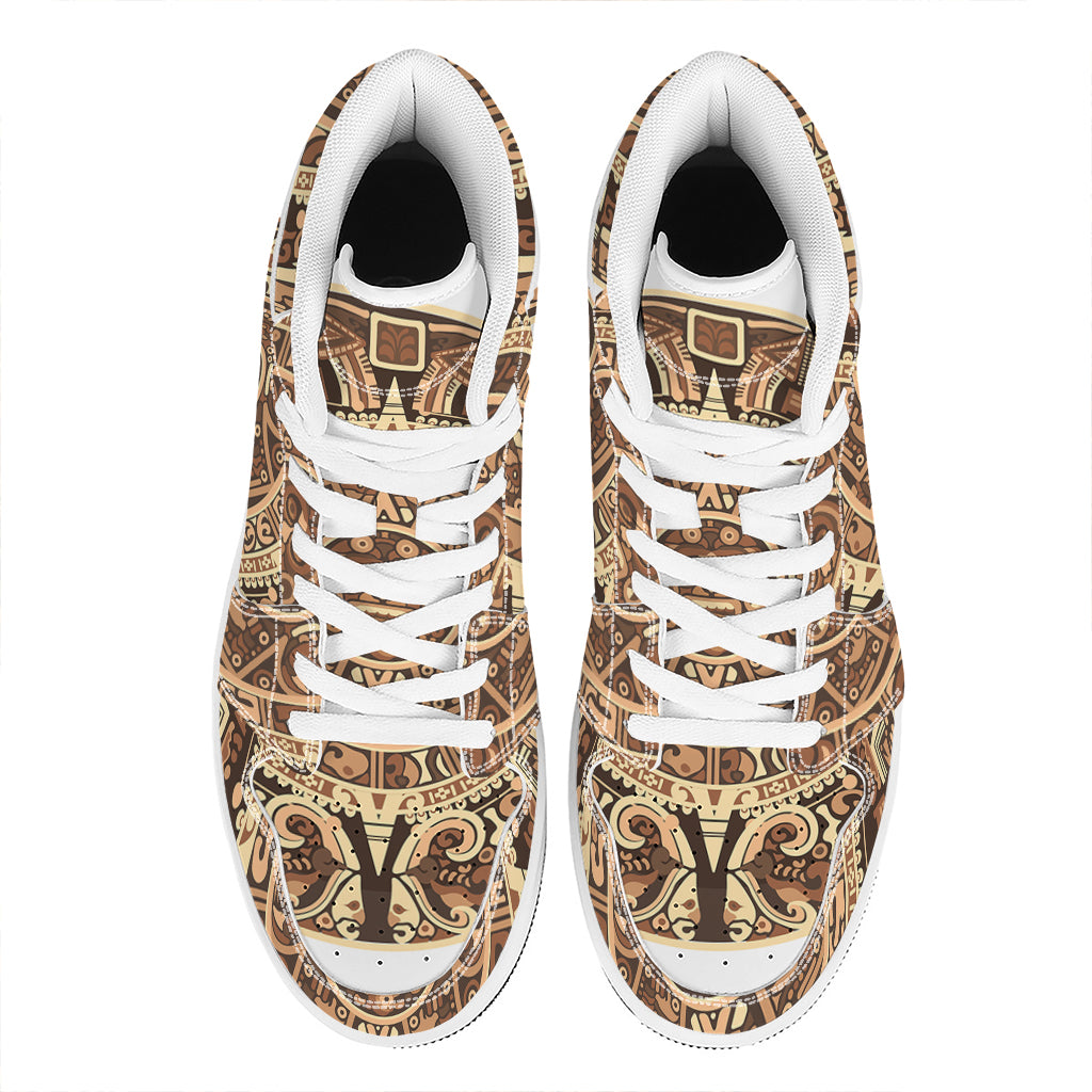 Tribal Maya Calendar Print High Top Leather Sneakers